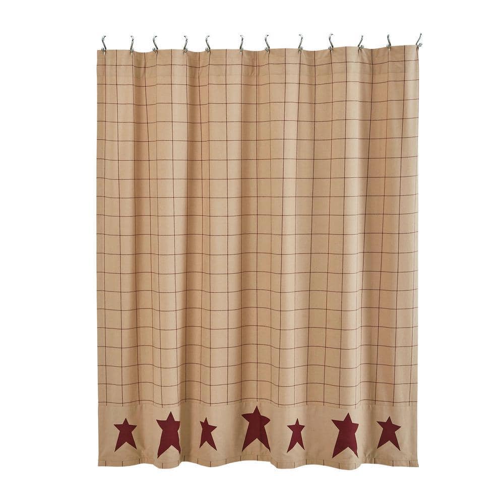 VHC BRANDS Connell 72 in. W x 72 in. L Cotton Blend Shower Curtain in Burgundy Tan (1)
