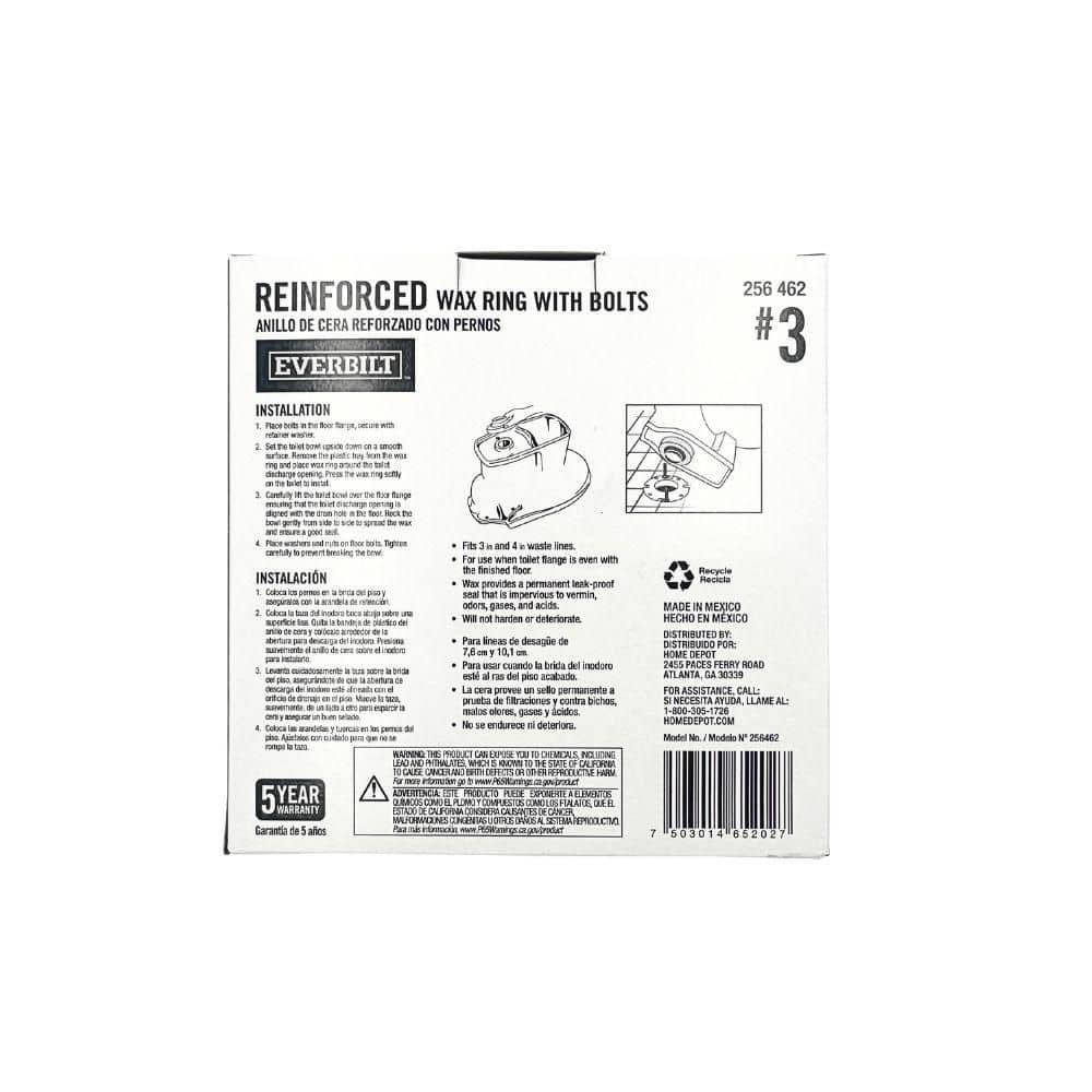 Everbilt 3 in. and 4 in. Adhesive Toilet Wax Ring Kit with E-Z Snap Bolt (3)