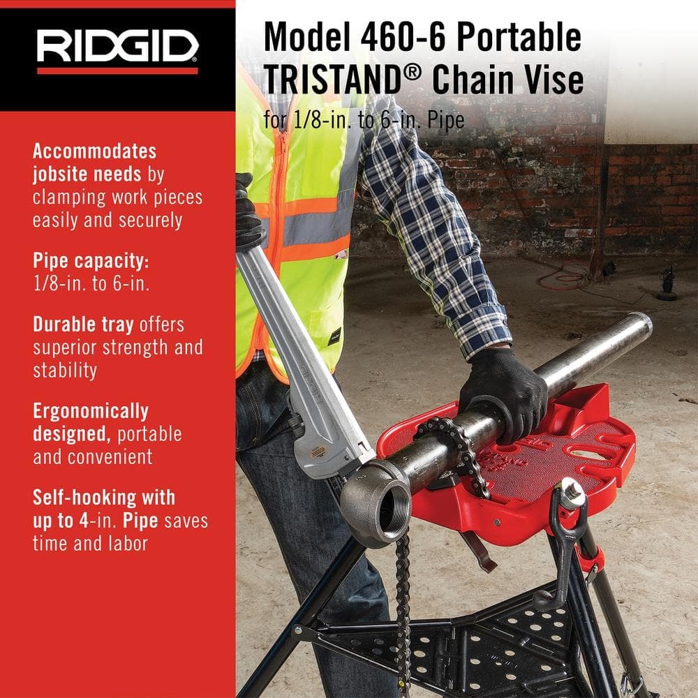 RIDGID 1/8 in. to 6 in. Pipe Capacity, Portable TriStand Chain Vise with Integral Folding Legs, & Tool Tray Model 460-A (2)