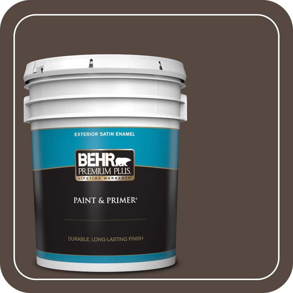 BEHR PREMIUM PLUS 5 gal. #N210-7 Havana Coffee Satin Enamel Exterior Paint & Primer