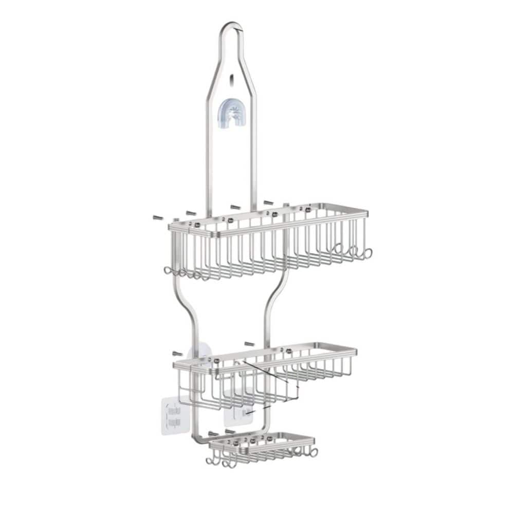 Numhew Hanging Over The Head Aluminum Shower Caddy Shower Shelves with Soap Basket and 10 Hooks in Silver for Bathroom Dorm (1)