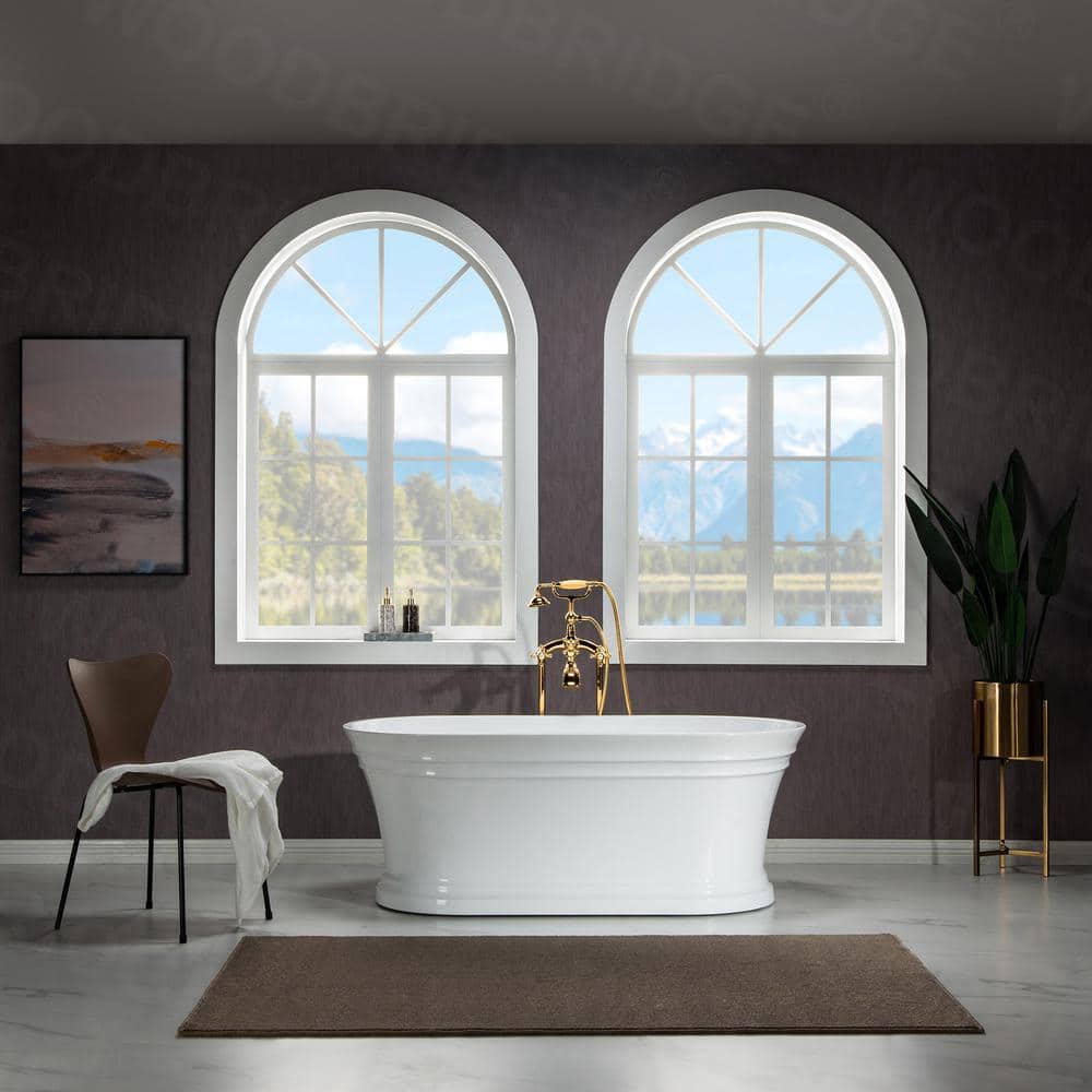 WOODBRIDGE Antony Acrylic FlatBottom Double Ended Bathtub with Brushed Gold Overflow and Drain Included White (3)