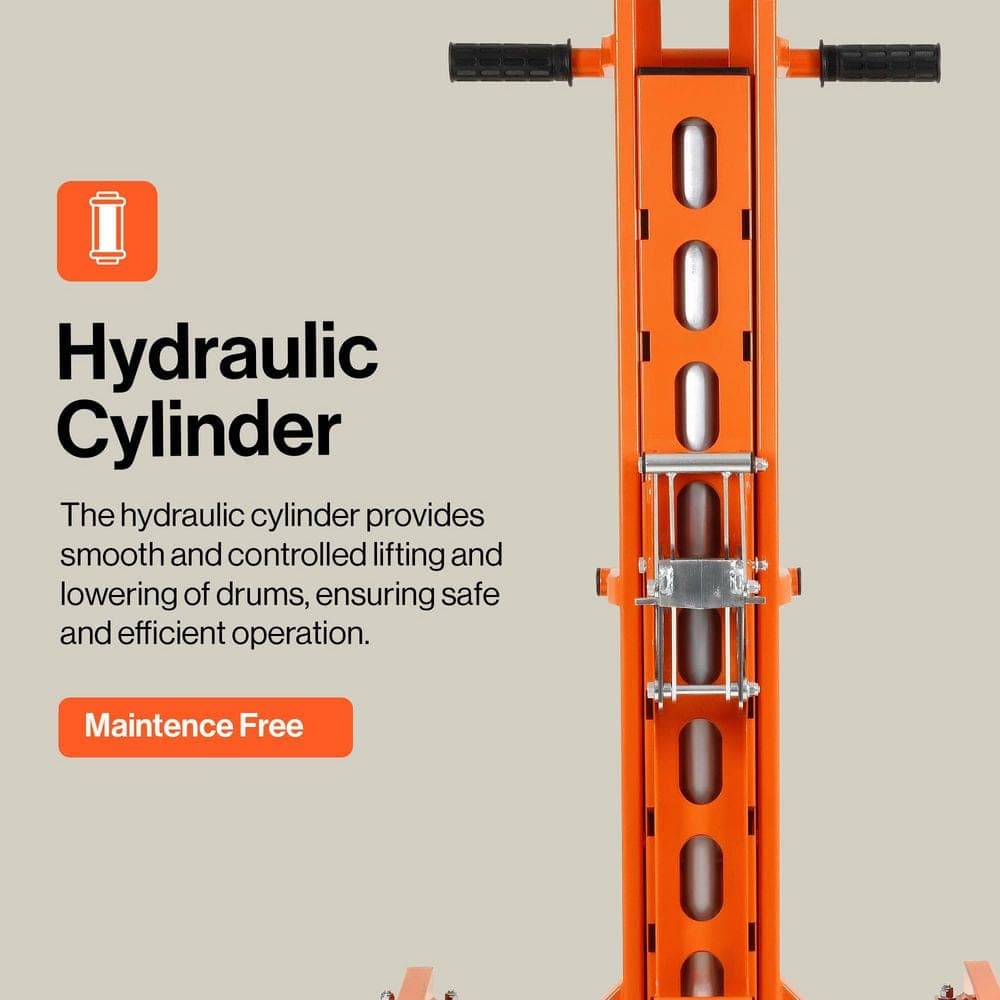 SUPERHANDY 550 lbs. Capacity Hydraulic Drum Lift for 55 Gal. Drums-Heavy-Duty Barrel Lifter, with PU Wheels (3)