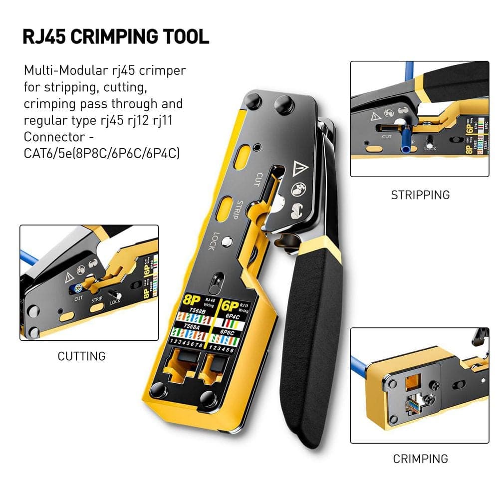Unbranded Ethernet Crimping Tool Kit RJ45 Crimp Tool with Cable Tester Wire Cutter Stripper 50Pcs Cat6 Connectors (3)