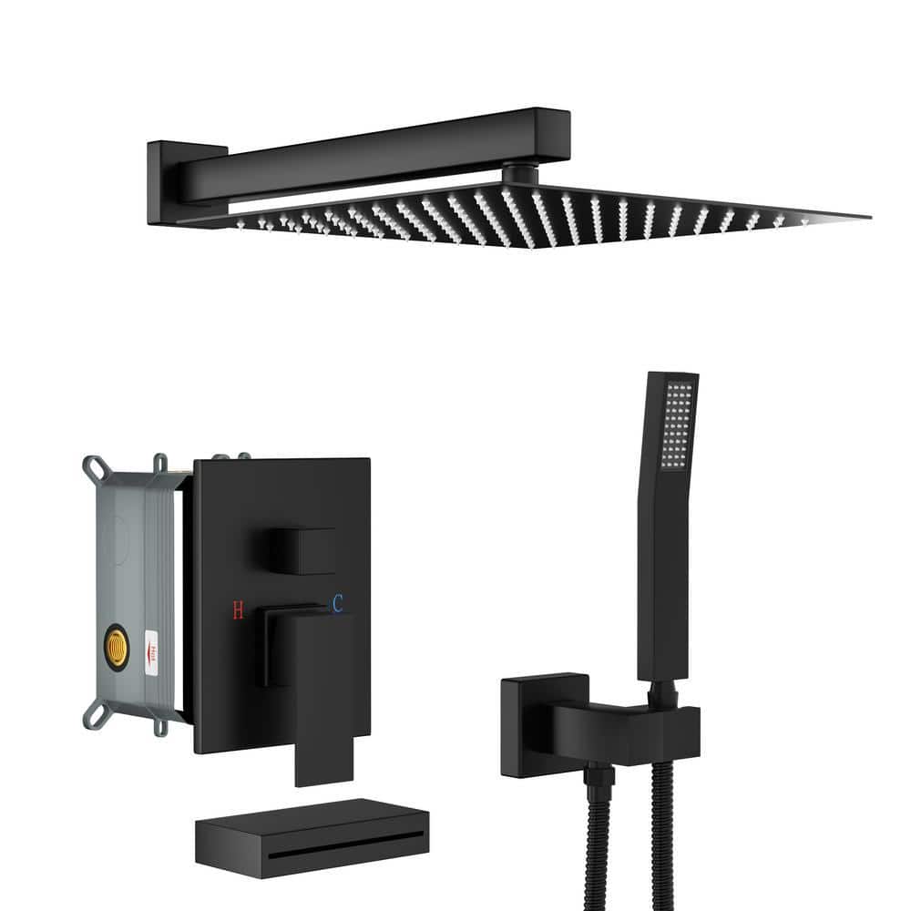 Lukvuzo 12 in. Shower System with Waterfall Tub Spout in Matte Black