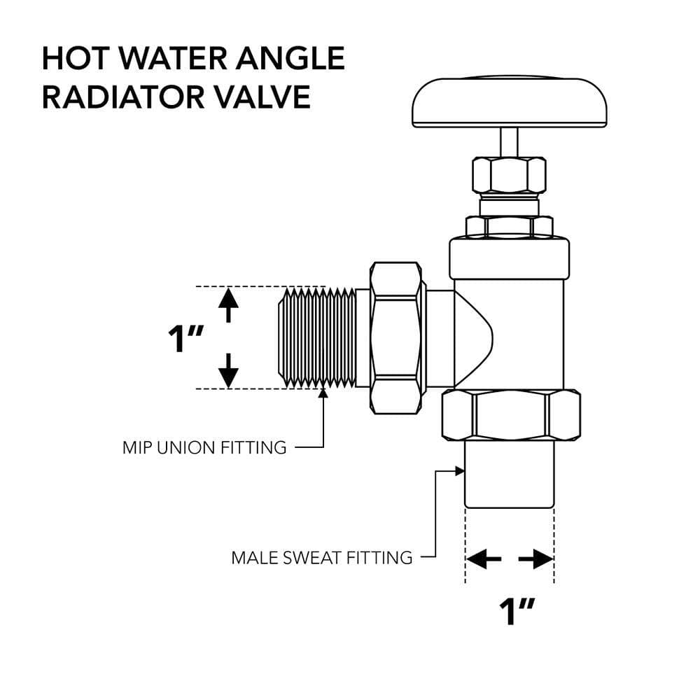 PLUMBFLEX 1 in. Brass Hot Water Angle Radiator Valve Sweat x Male Union, with Molded Thermal Plastic Handle (2)