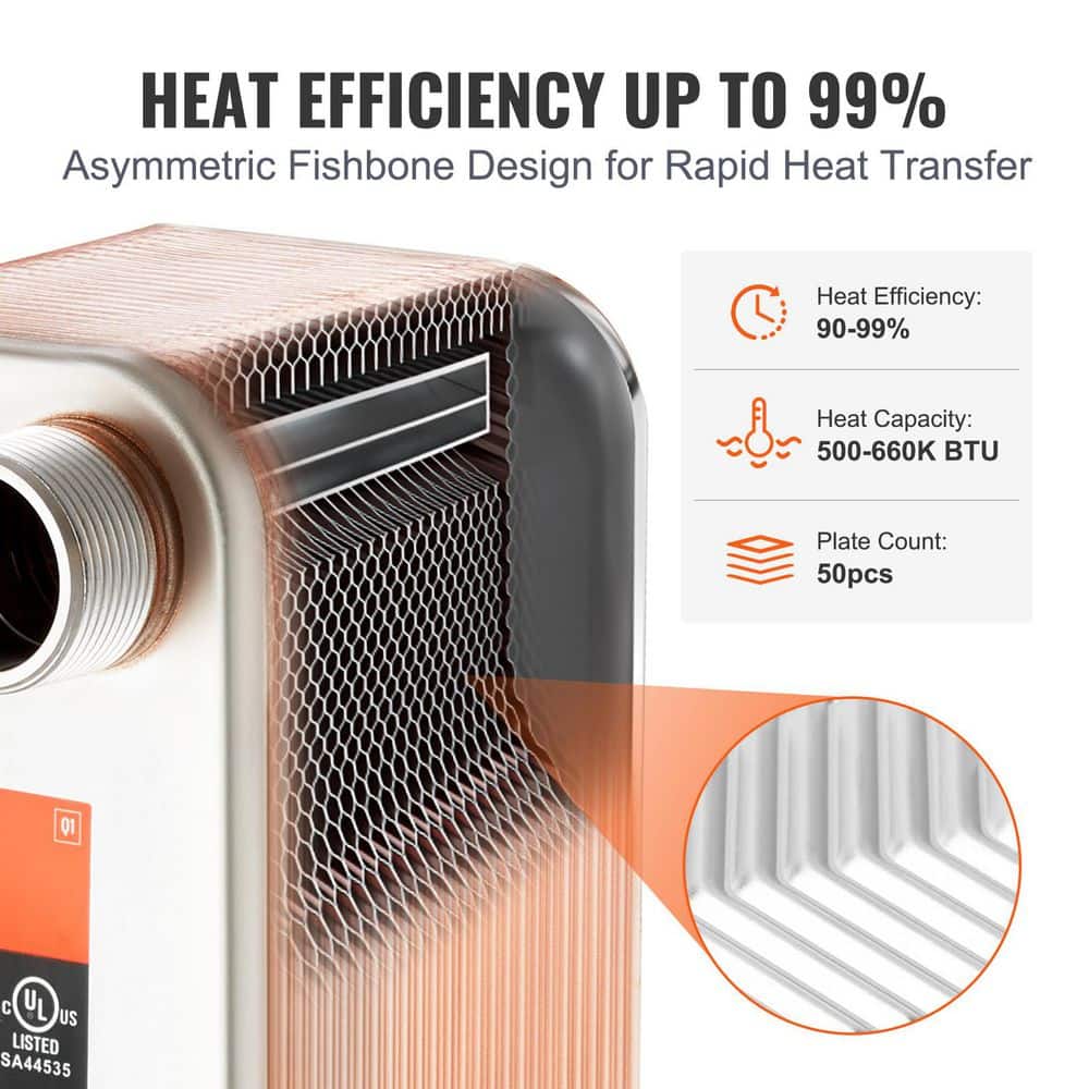 SKYSHALO Heat Exchanger, 5 x 12 in. 50-Plates Brazed Plate Heat Exchanger, 316 L Stainless Steel Water To Water Heat Exchanger (3)