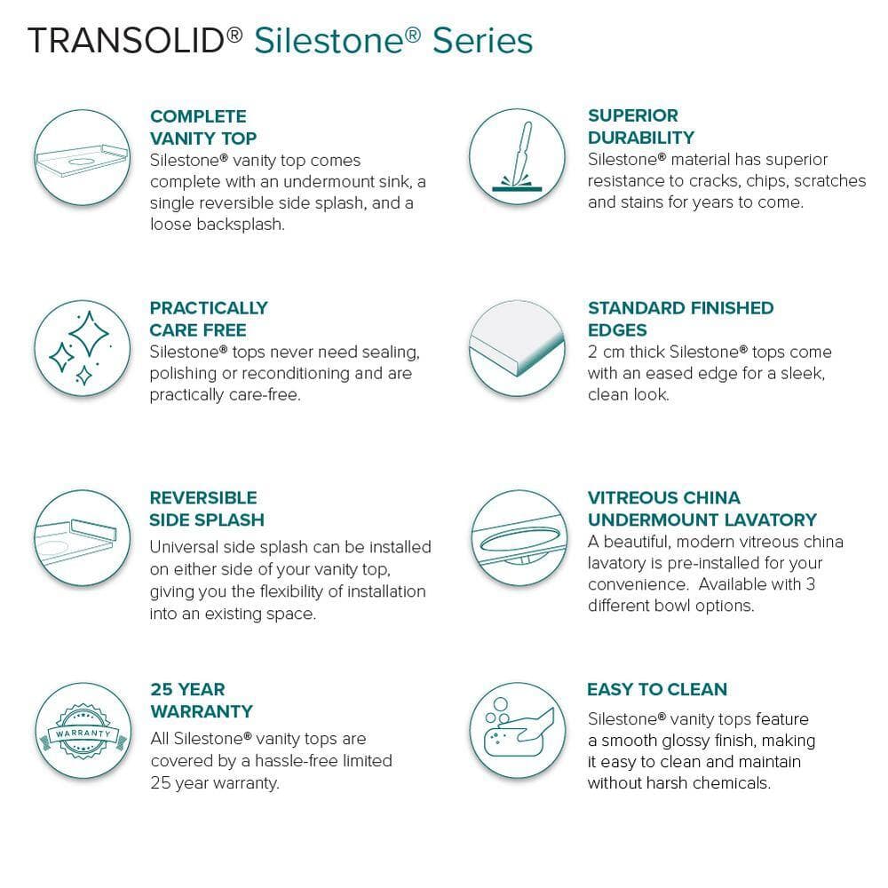 Transolid Silestone 34.5 in. W 22.25 in. D Quartz White Rectangular Single Sink Vanity Top (3)
