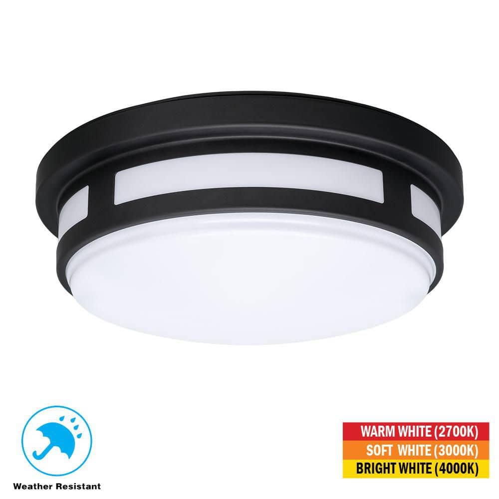 Hampton Bay 11 in. Round Black Integrated LED Indoor Outdoor Ceiling Light Flush Mount Adjustable CCT 830 Lumens Wet Rated (2)