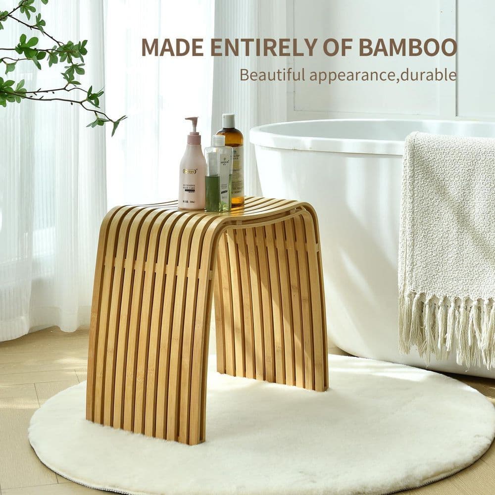 Numhew Bamboo Shower Bench in Brown, Non-Slip Shower Stool, Bath Seat for Bathroom, Bedroom, Dining Room and Living Room (3)