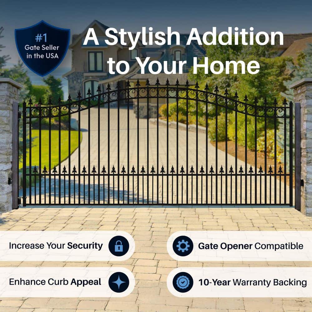 ALEKO St. Louis 16 ft. x 6 ft. Black Steel Single Swing Driveway Fence Gate (3)