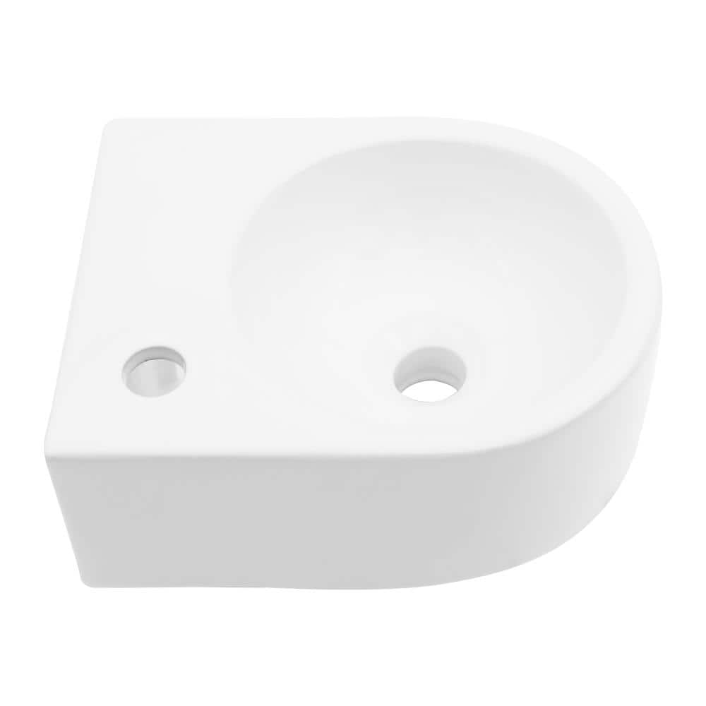 Kichae 13 x 10.44 Inch Compact Round White Ceramic Wall Mounted Sink with Faucet Hole and Overflow