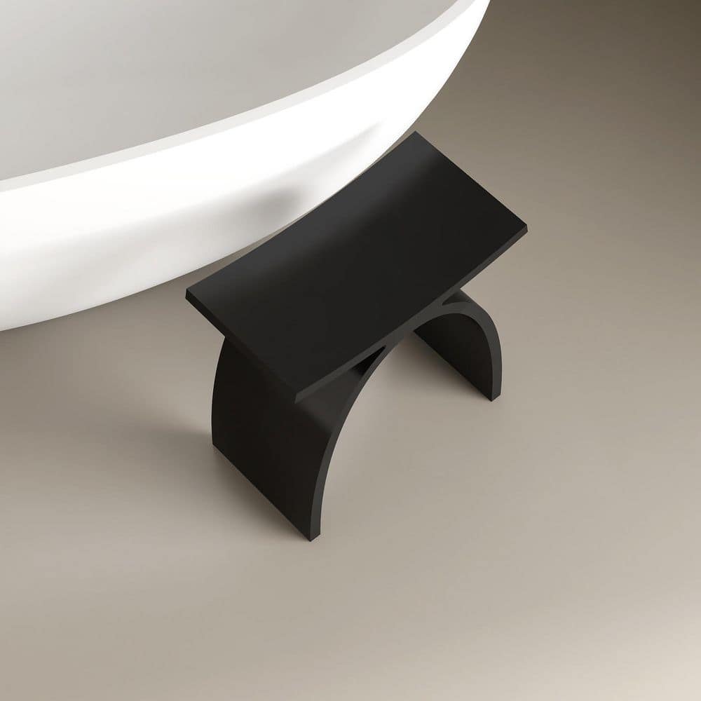 HOPROME Sotix 16 in. x 9 in. Freestanding Solid Surface Shower Stool Vanity Seat in Black (3)