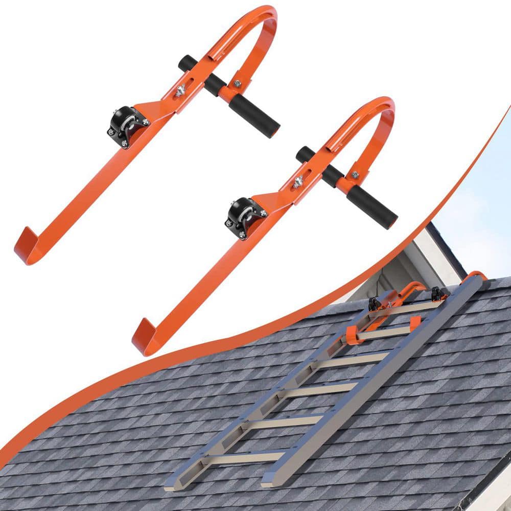 Laybus Ladder Roof Hook Ridge Aluminum Ladder Stabilizer 500 lb. for Roof Safety Tool with Wheel, Orange, 2 Pcs (3)