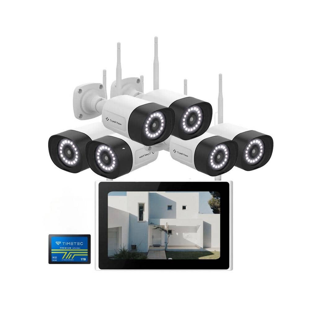 Crystal Vision 10-Channel WiFi6 NVR w/10.1 in. Monitor, 1TB 3D NAND flash drive and 3MP Floodlight Cameras + Range Extender (6 Cameras)