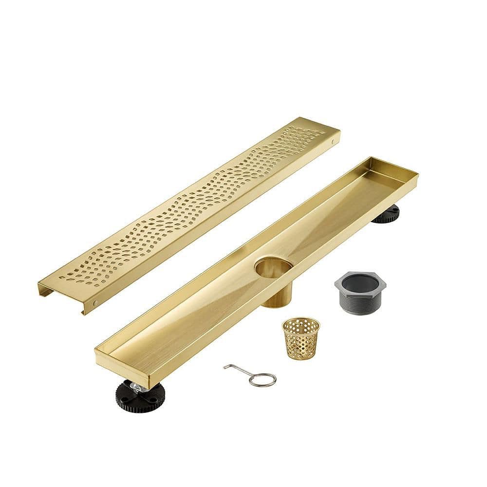 Elegante Drain Collection 48 in. Linear Stainless Steel Shower Drain with Wave Pattern, Zirconium Gold Plating (1)