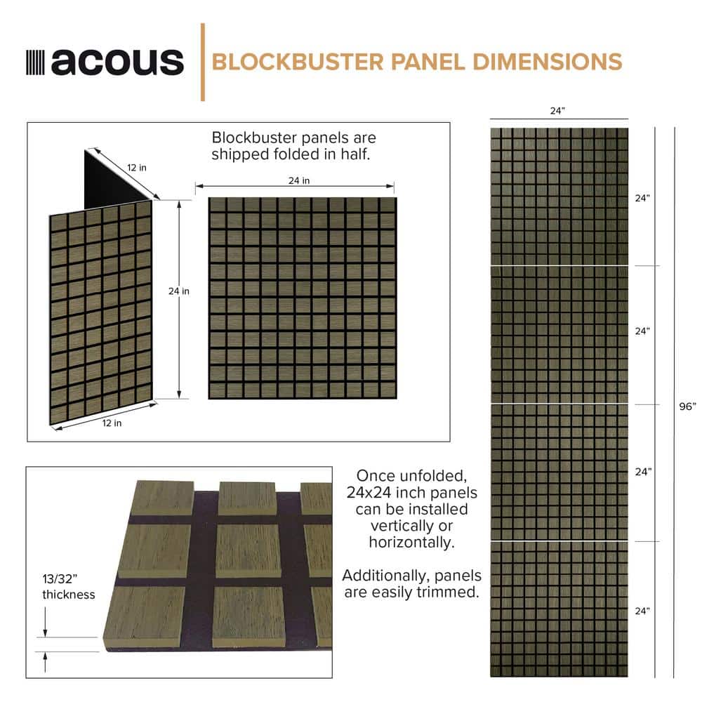 Transolid Acous Blockbuster 0.4 in. x 2 ft. x 2 ft. Brown Paintable Wood Square Sound Absorbing Panel in Driftwood Oak (4-Pack) (2)