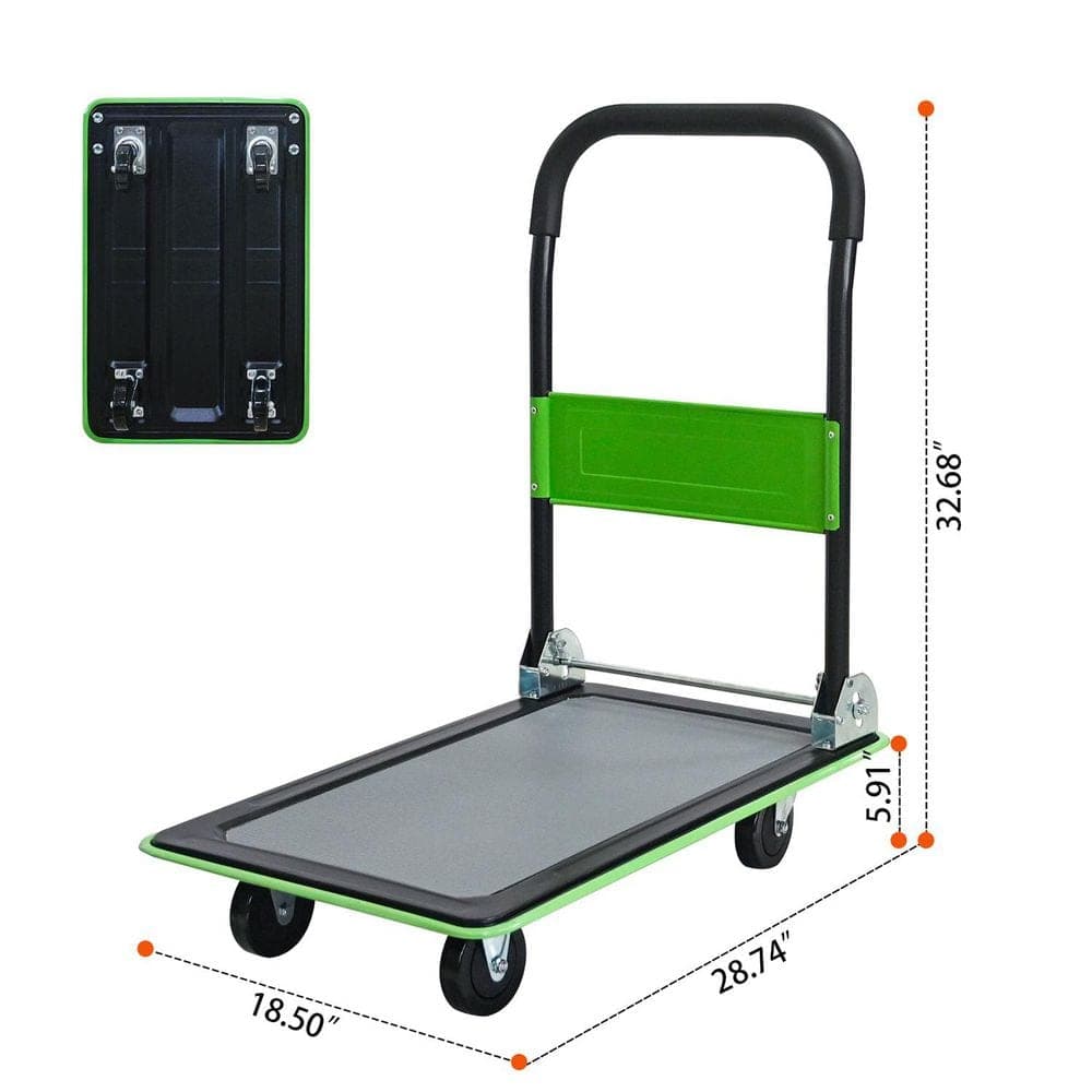 LuckByte 330 lbs. Weight Capacity Folding Platform Cart Heavy-Duty Hand Truck Moving Push Flatbed Dolly Cart in Green (2)