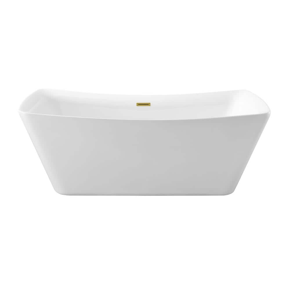 Streamline 67 in. Acrylic Flatbottom Non-Whirlpool Bathtub in Glossy White with Polished Gold Drain and Overflow Cover (1)