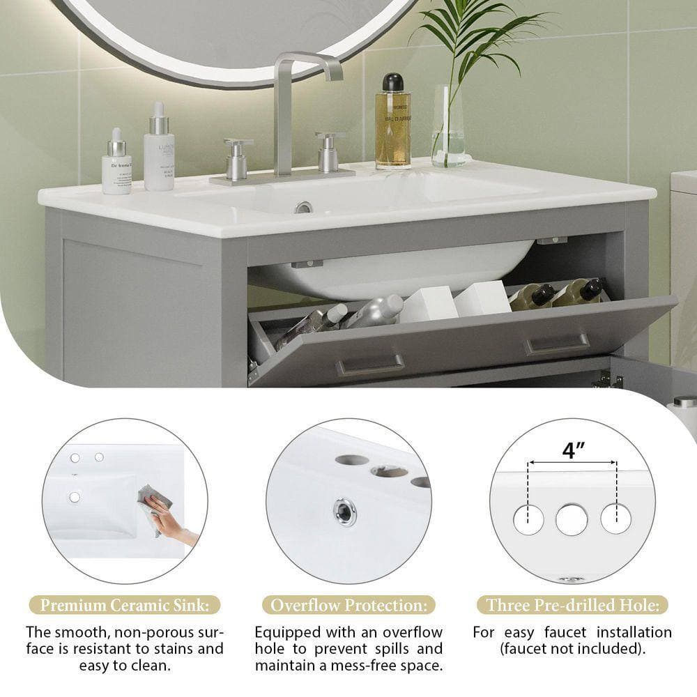 COWLOWN 30 in. W x 18.3 in. D x 33.59 in. H Bathroom Gray Linen Cabinet (3)