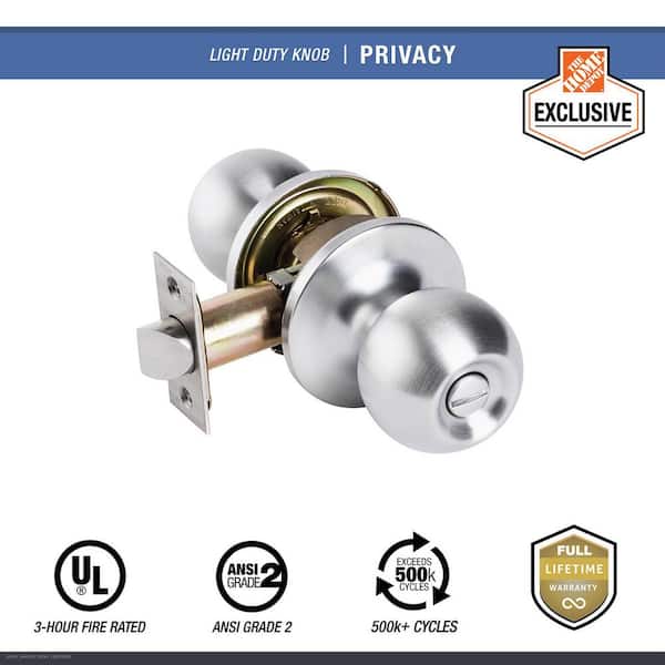 Universal Hardware Light Duty Commercial Privacy (bed/bath) Knob, UL 3-Hour Fire ANSI Grade 2, Satin Chrome Finish (2)