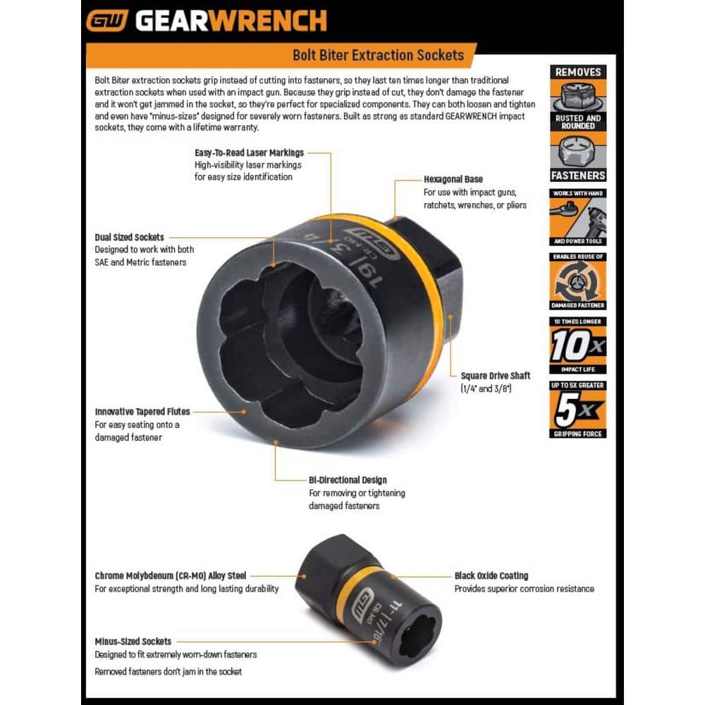 GEARWRENCH Bolt Biter 1/4 in. and 3/8 in. Drive Metric Impact Extraction Socket Set (7-Piece) (3)