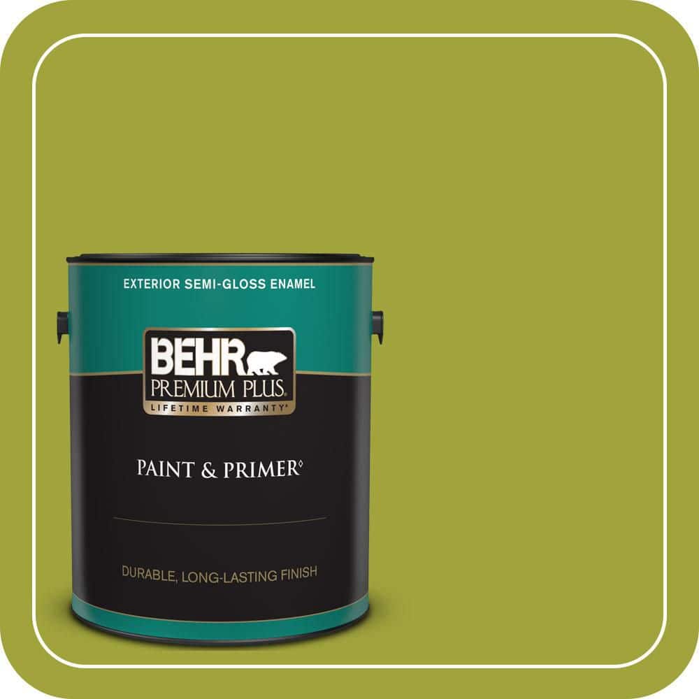 BEHR PREMIUM PLUS 1 gal. #S-H-400 Rolling Hills Semi-Gloss Enamel Exterior Paint & Primer