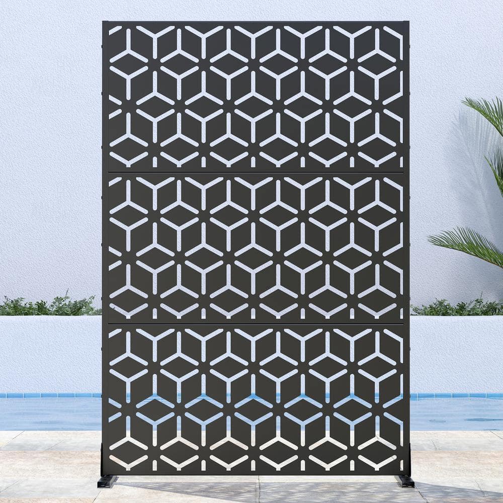 Lirago 72 in. H x 47 in. W Black Outdoor Metal Privacy Screen Garden Fence Wall Applique (1)