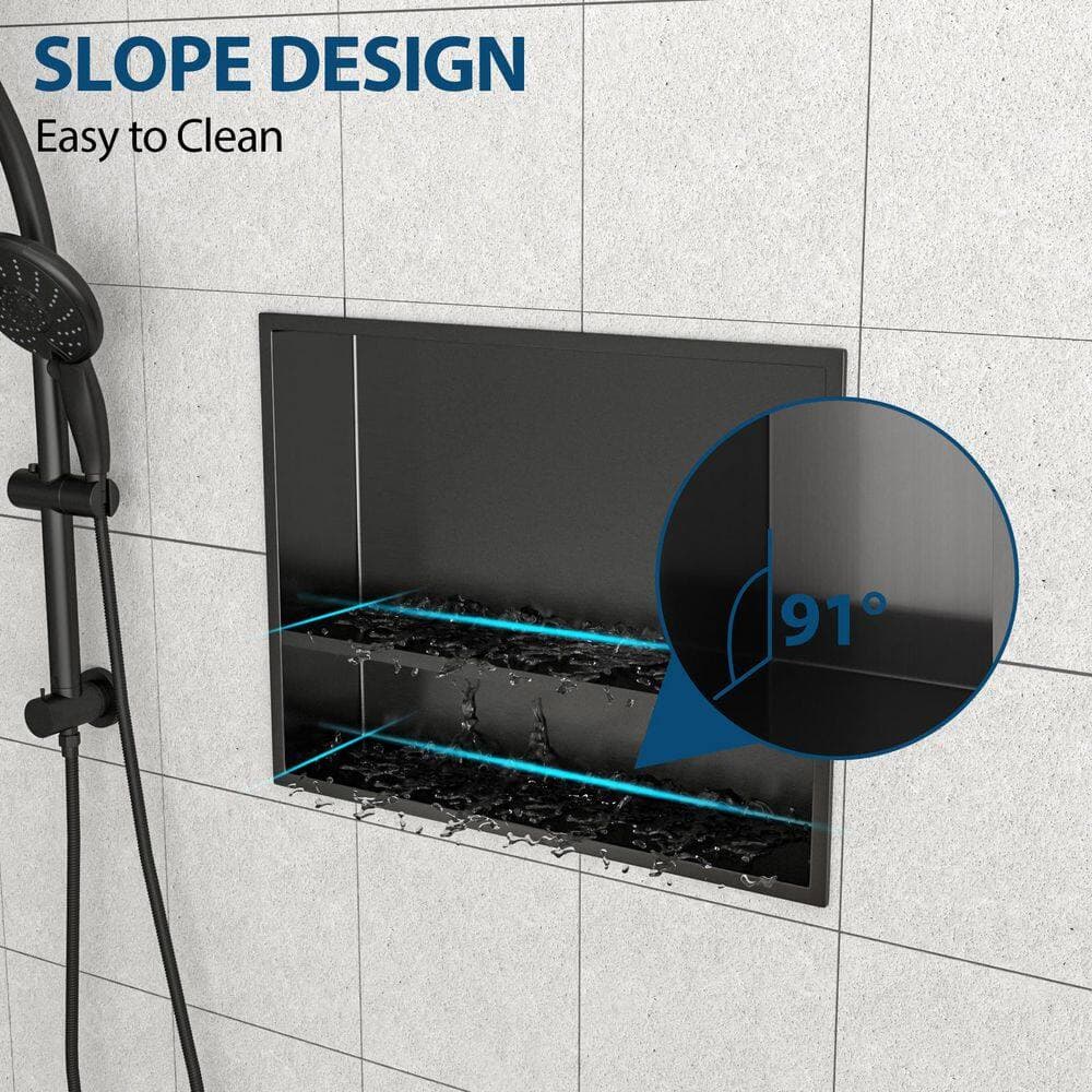 Boosicavelly 19 in. W x 15 in. H x 4 in. D Shower Niche Set of 1 Piece in Gunmetal Black with Shelf (3)