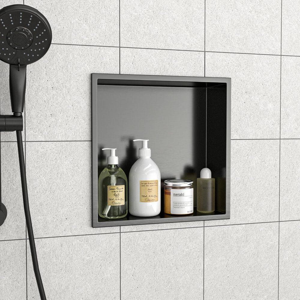 LIVIZA 12 in. W x 12 in. H x 4 in. D Stainless Steel Recessed Shower Niche Shelf Organizer in Gunmetal Black (3)