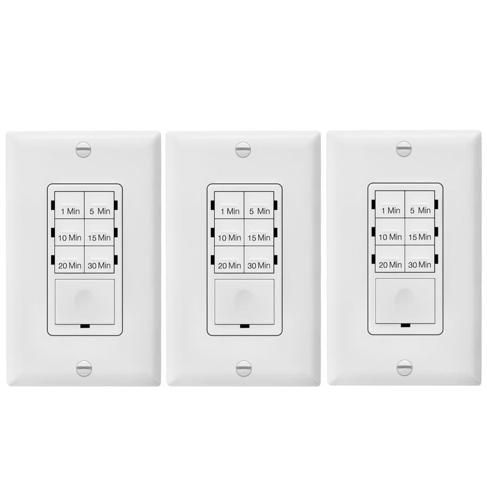 ENERLITES 15 Amp 240-Minute Indoor In-Wall Push Button Countdown Timer Switch with Wall Plates, White (3-Pack)