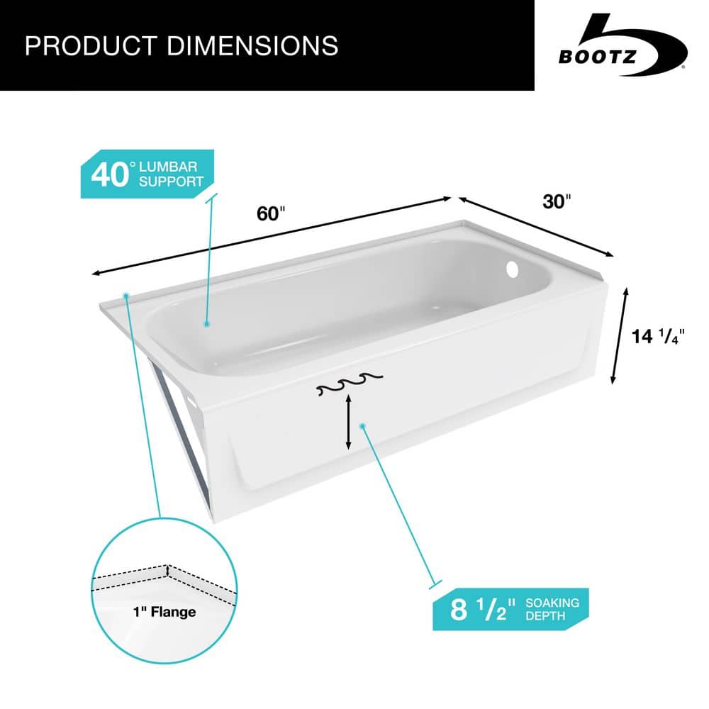 Bootz Industries Aloha 60 in. x 30 in. Alcove Soaking Bathtub with Right Drain in White (3)