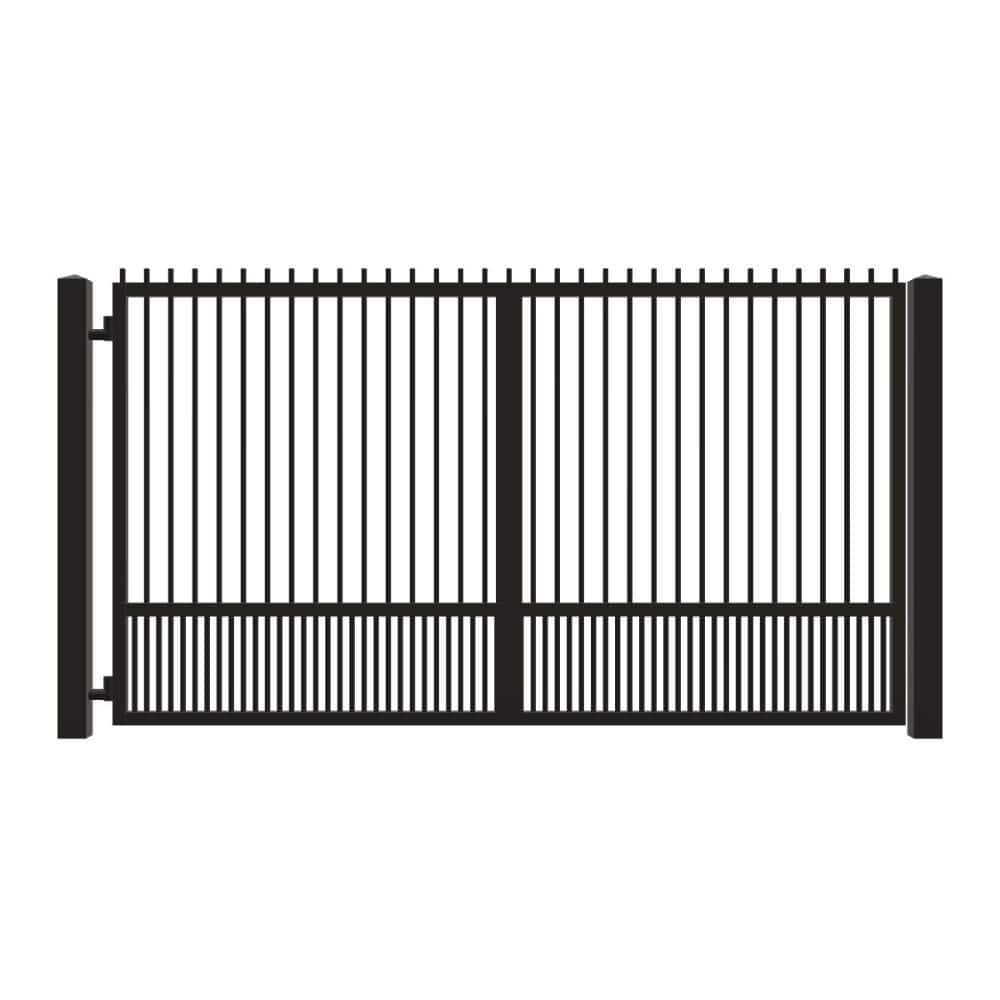 Unbranded Driveway Gate — Swing, Side, Finials, Puppy, Black — 136"W x 72"H (1)