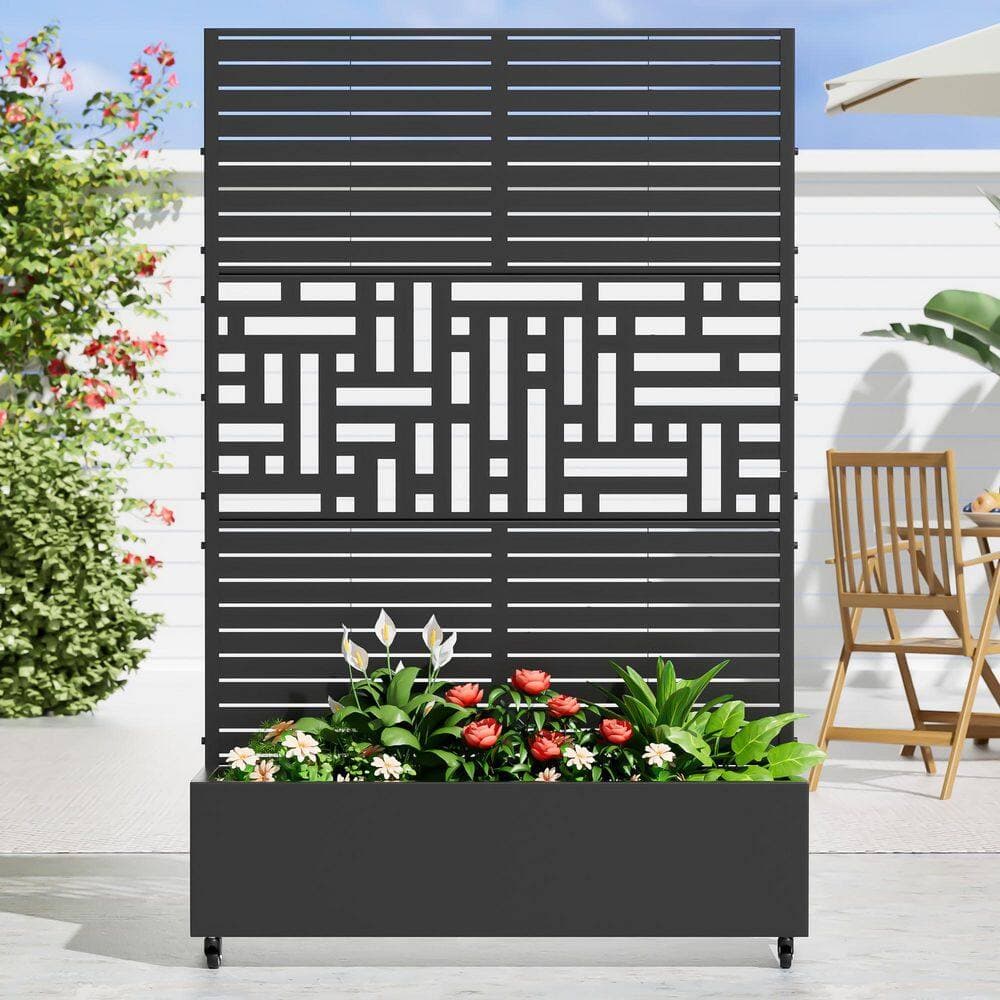 Lumioca 1 Piece 71.37 In. H x 46.8 In. W Iron Black Window-Shades Outdoor Planting Box with Climbing Frame Decorative Art Panel (3)