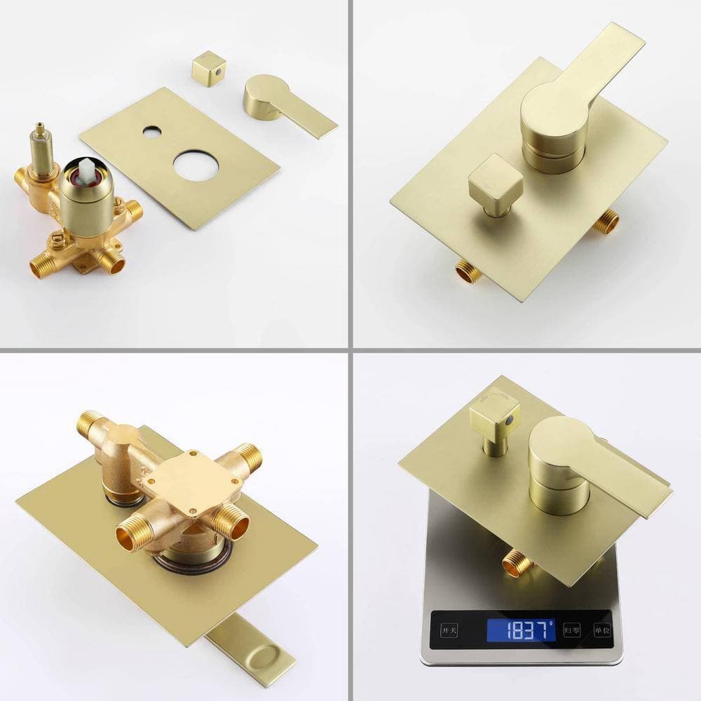 FLG Single-Handle 1-Spray Square Shower Faucet with Hand Shower and 10 in. Shower Head in Brushed Gold (Valve Included) (2)