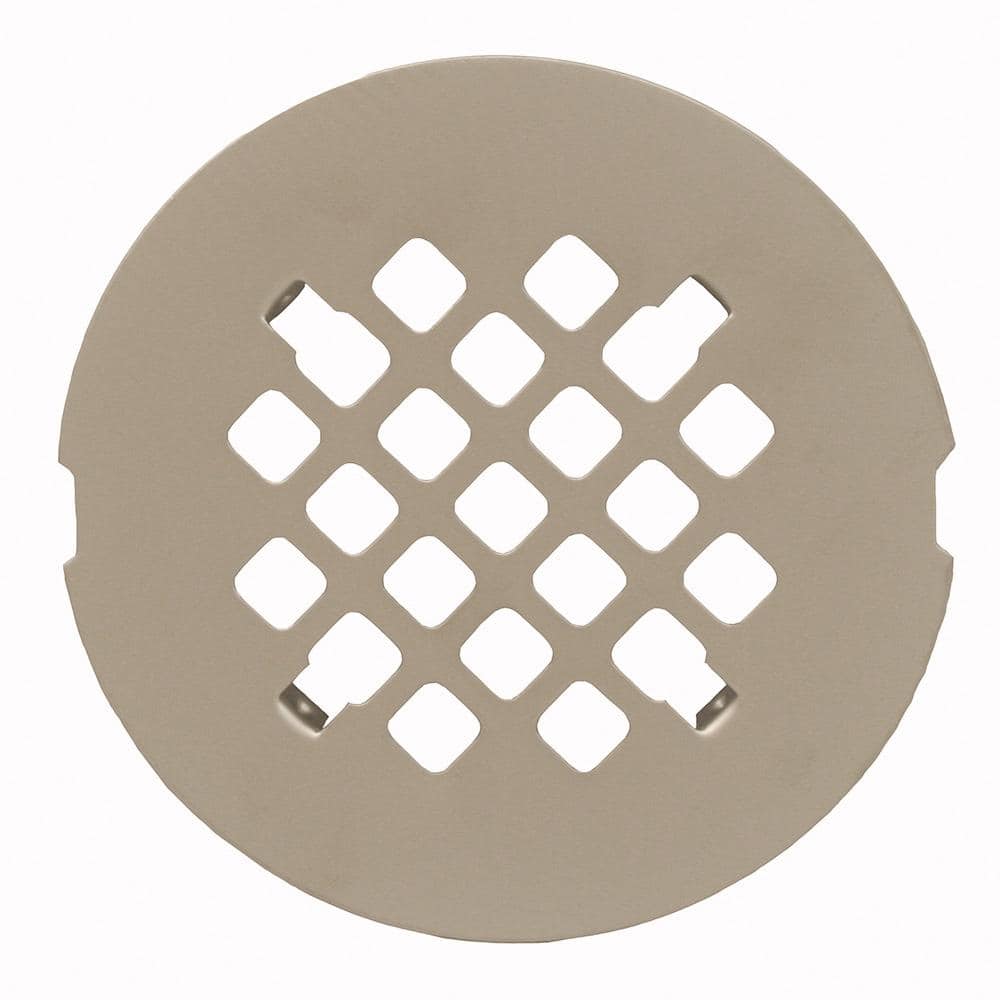 JONES STEPHENS 4-1/4 in. Round Replacement Snap-In Strainer in Brushed Nickel for No Caulk Fiberglass Shower Stall Drains