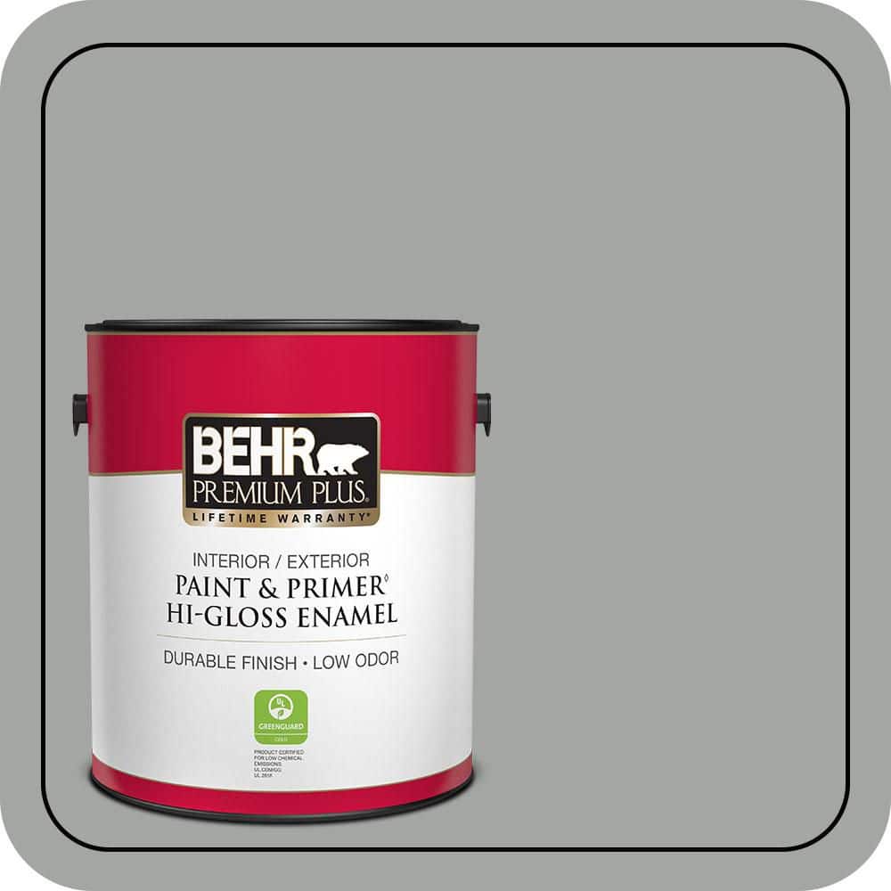 BEHR PREMIUM PLUS 1 gal. #PPU25-04 Sharkskin Suit Hi-Gloss Enamel Interior/Exterior Paint & Primer (1)
