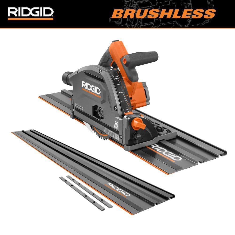 RIDGID 18V Brushless Cordless Track Saw (Tool Only) with (2) 27 -1/2in. Tracks, (1) 60 in Track, and (4) Connector Bars (1)