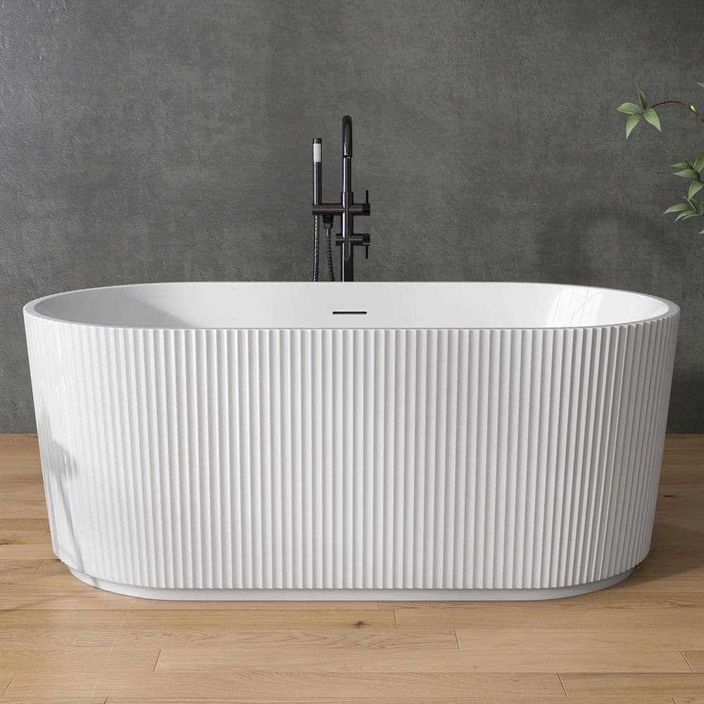 Zeafive Lax 59 in. x 29.53 in. Freestanding Soaking Bathtub Flatbottom Decorative Free Standing Alone Tub Chrome Drain in White (1)