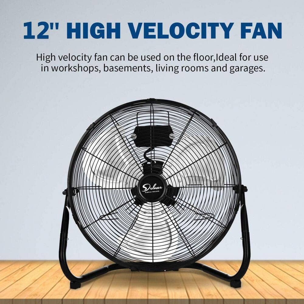 Tidoin 2-Pack 12 in. 3-Speed Metal High Velocity Heavy Duty Floor Fan in Black (2)