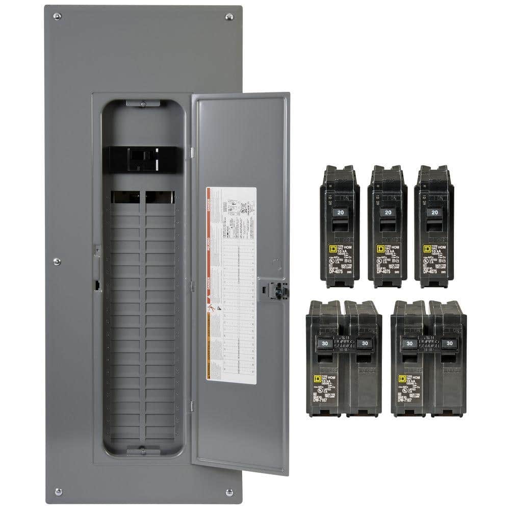 Square D Homeline 200 Amp 40-Space 80-Circuit Main Breaker Qwik-Grip Plug On Neutral Electrical Panel w/ Breakers, Cover-Value Pk (2)