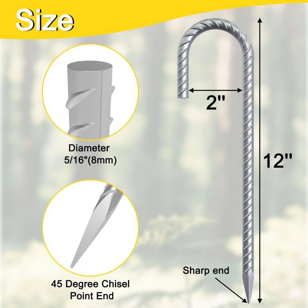Laybus 30 Pack 1 ft. 5/16" Diameter Rebar Stake, Galvanized Anti-Rust Ground Anchor Long Tent Stake for Trompoline Swing Set (2)