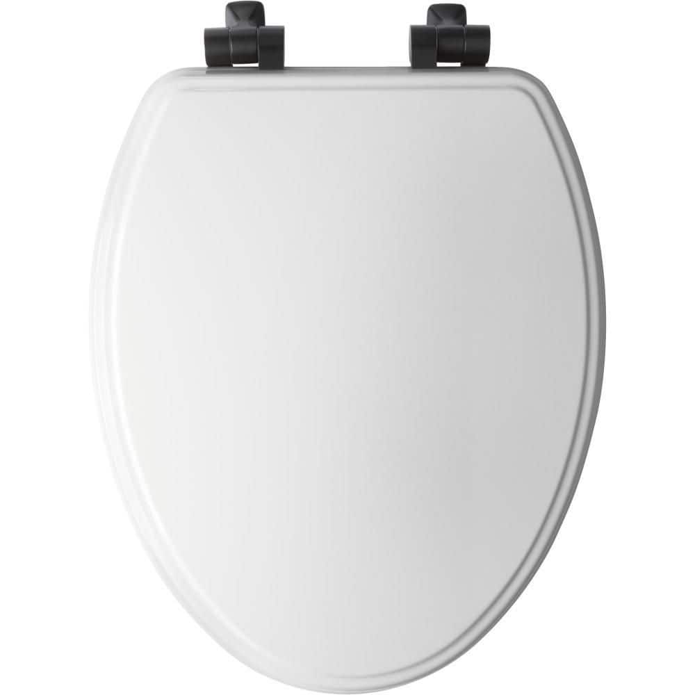 BEMIS Weston Elongated Soft-Close Never-Loosens Matte-Black-Hinge Enameled Wood Toilet Seat in White (3)