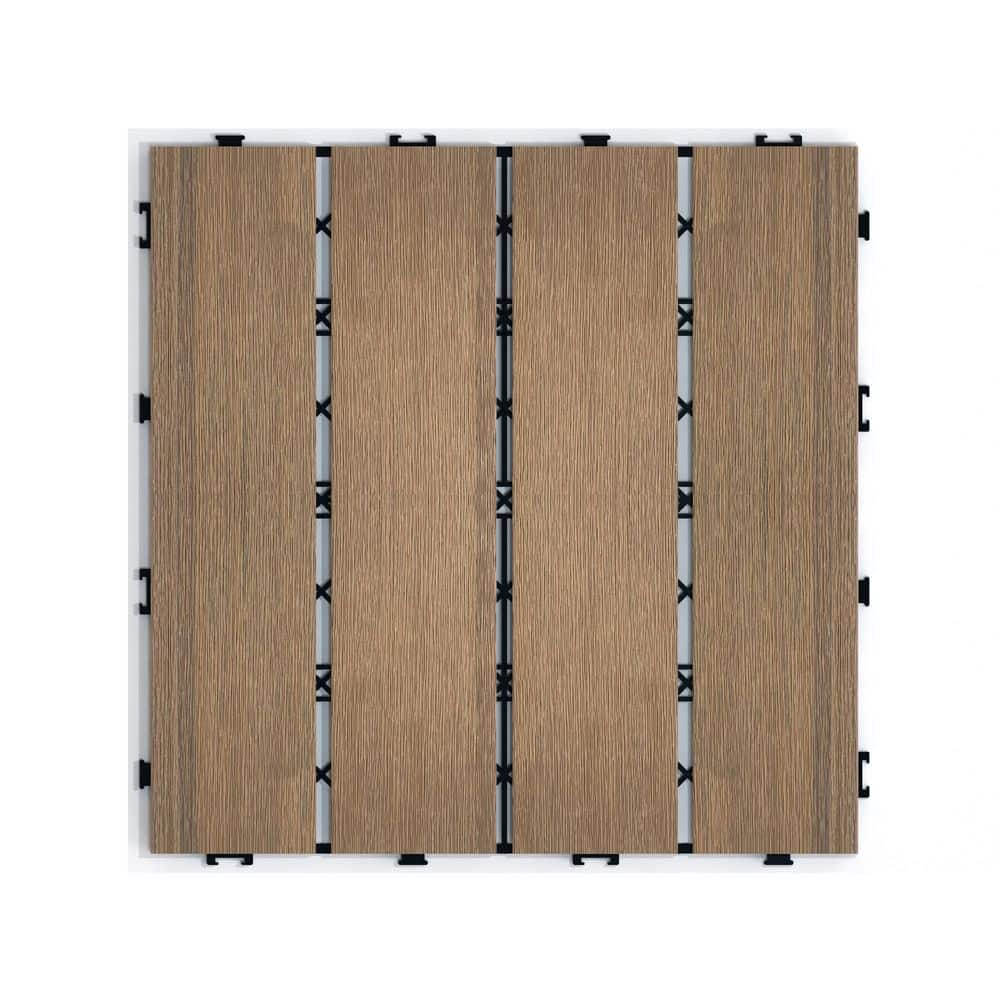 cadeninc 11.8 in. x 11.8 in. Square Wood-Plastic Composite Patio Deck Tiles, Water Resistant Indoor Outdoor, Oak (Set of 22) (3)
