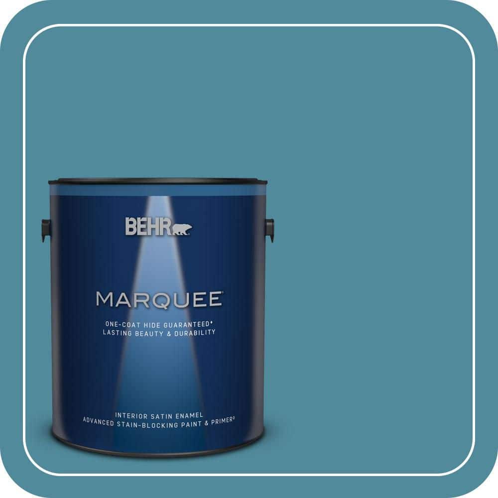 BEHR MARQUEE 1 gal. #S460-5 Blue Square One-Coat Hide Satin Enamel Interior Paint & Primer