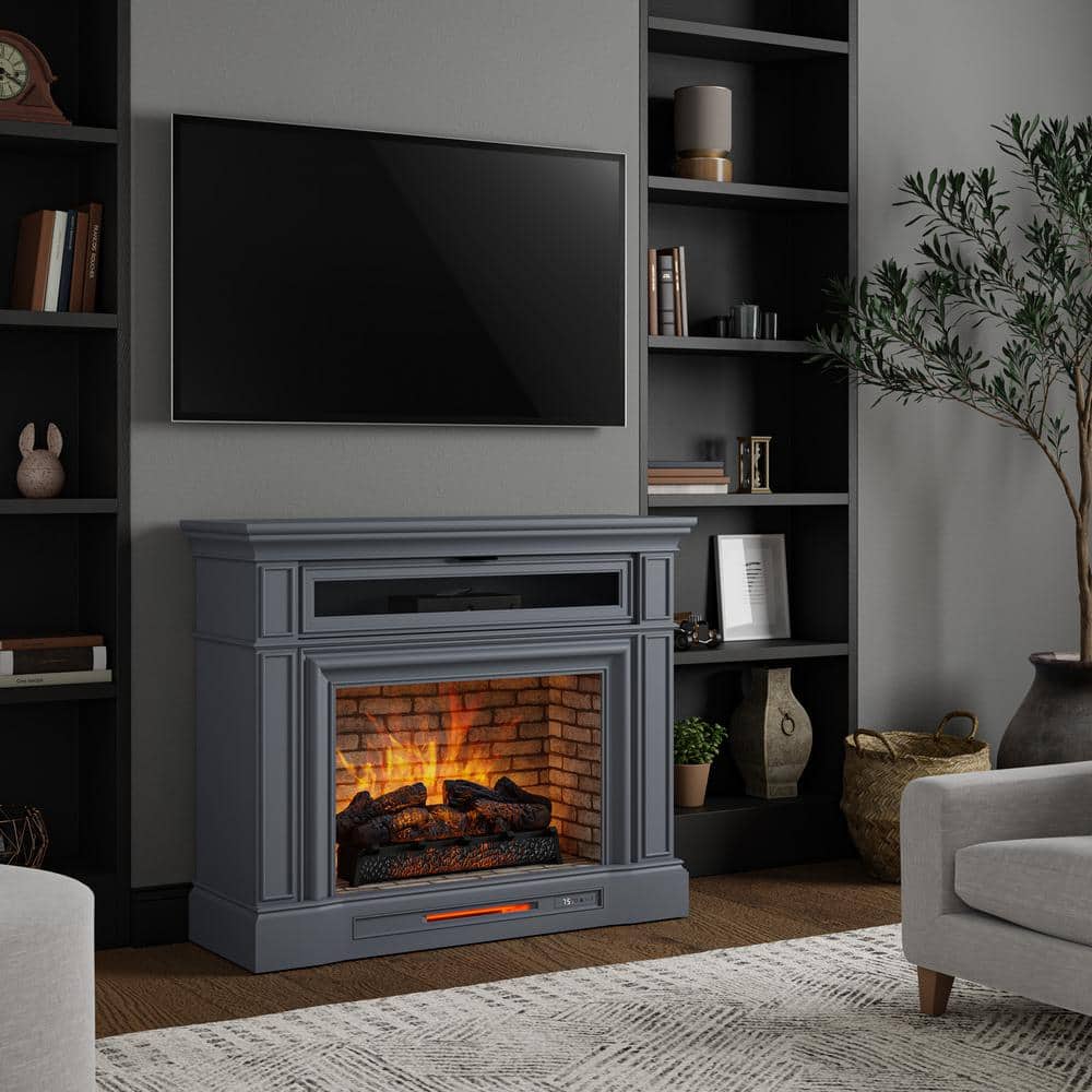Home Decorators Collection Pinery 47.125 in. Freestanding Electric Fireplace TV Stand in Blue Ash
