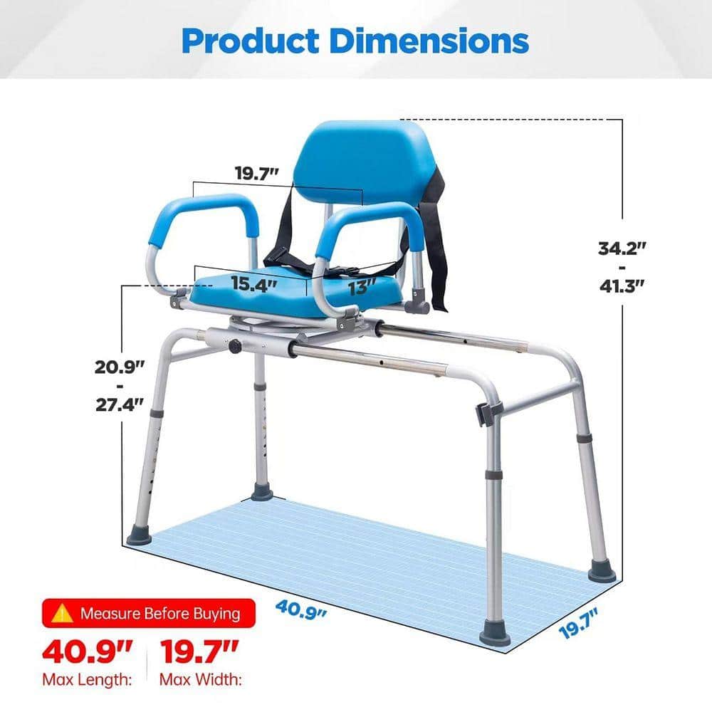 Lynzavix 19.7 in. W Freestanding Sliding Transfer Bench with Swivel Seat, Padded Seat and Backrest in Blue (2)