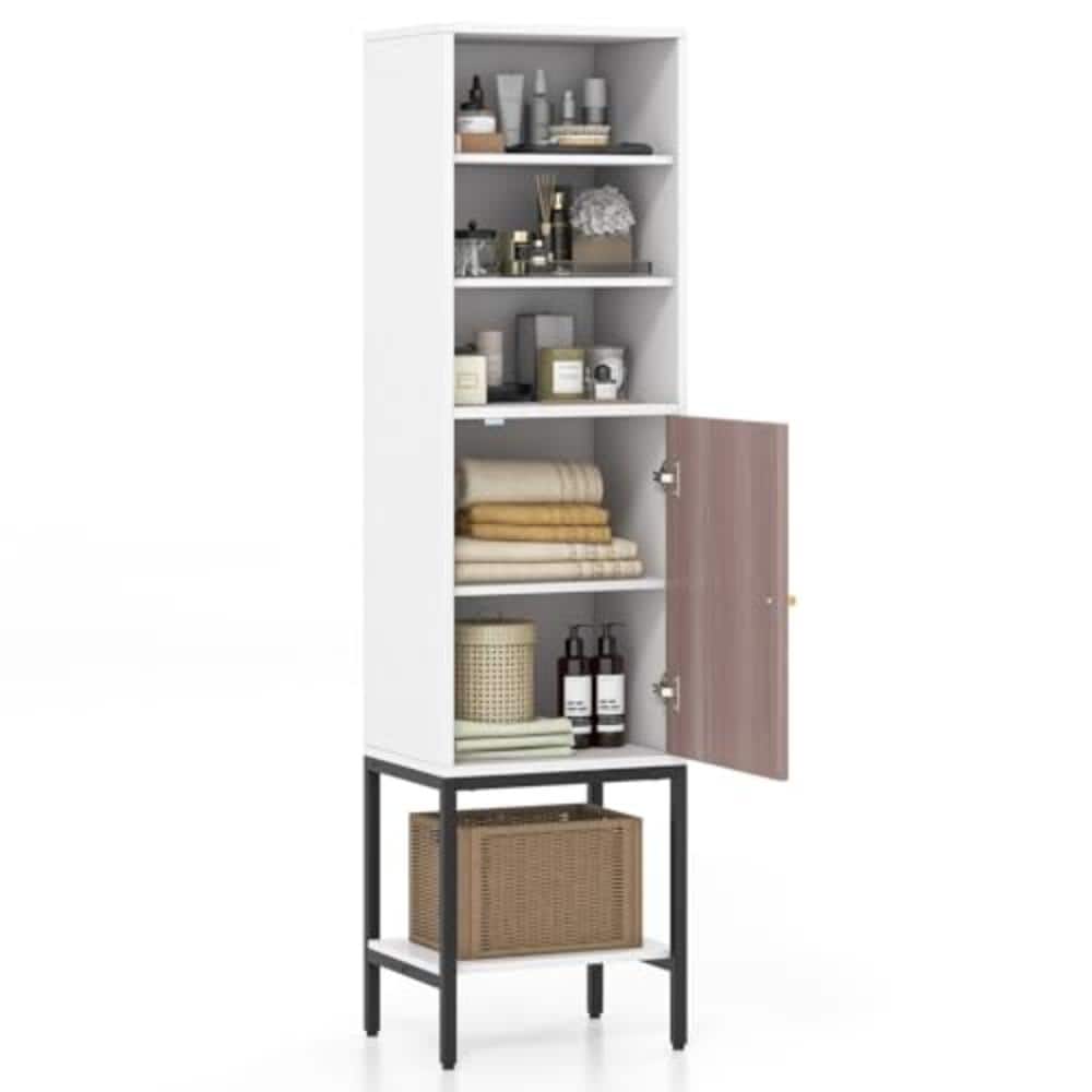 Volenca 57" Tall Bathroom Cabinet with 1 Door and 4 Shelves, Narrow Storage Unit (1)