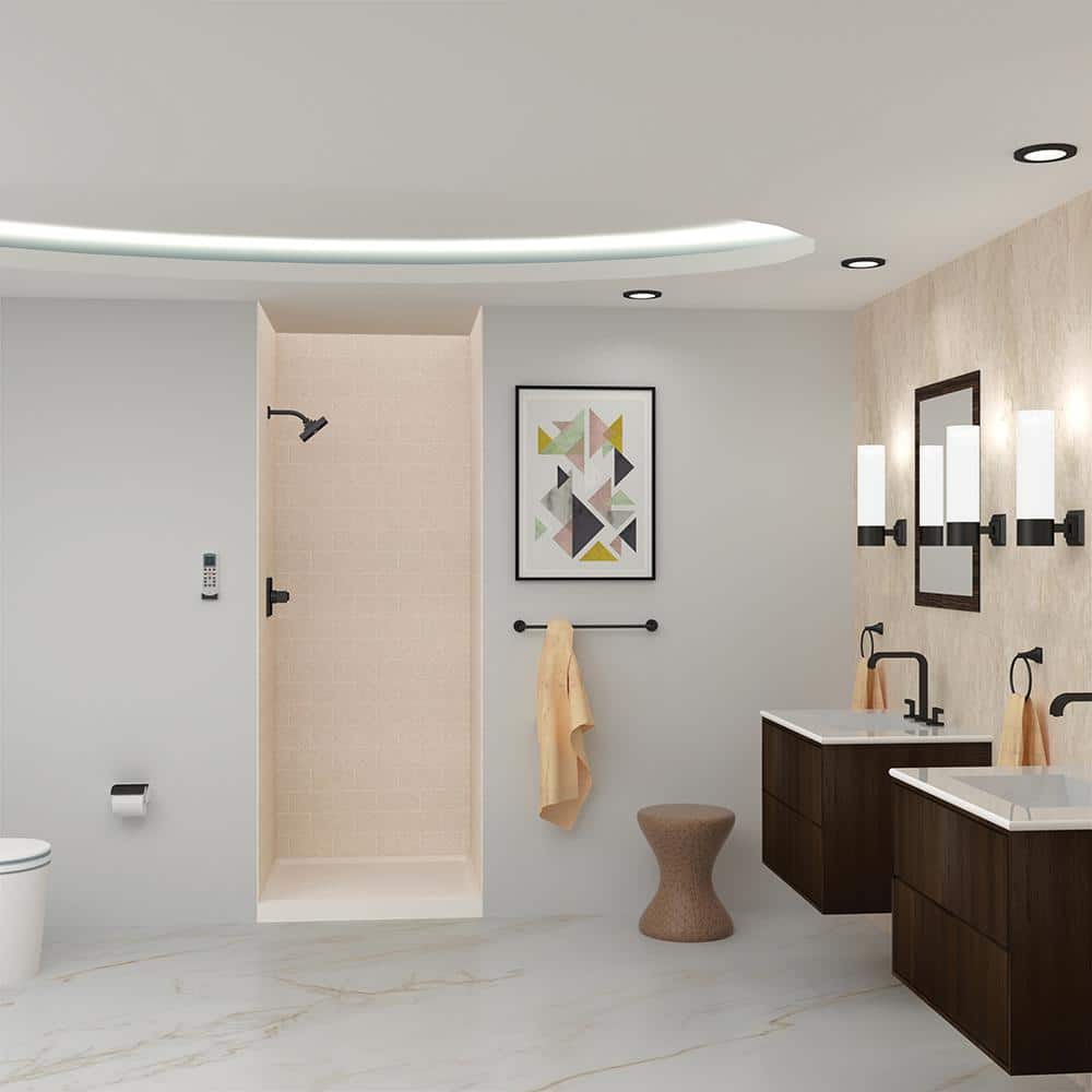 Transolid SaraMar 36 in. x 36 in. x 96 in. 3-Piece Easy Up Adhesive Alcove Shower Wall Surround in Cashew (1)