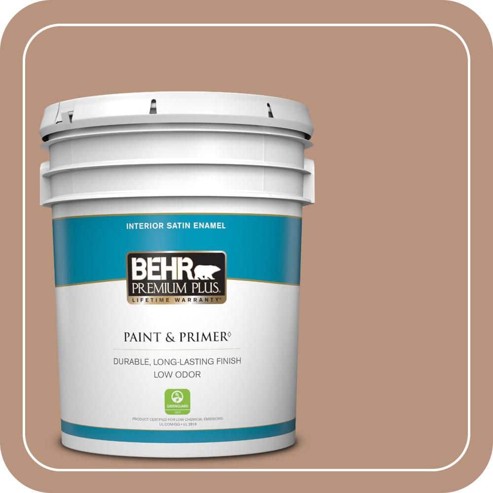 BEHR PREMIUM PLUS 5 gal. #MQ1-59 Caramel Cream Satin Enamel Low Odor Interior Paint & Primer